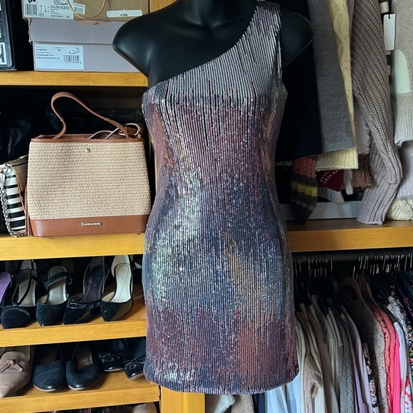 ⭐️BOGO FREE⭐️ AS U WISH NWT Multicolor Sequined One-Shoulder Dress S - Picture 1 of 10